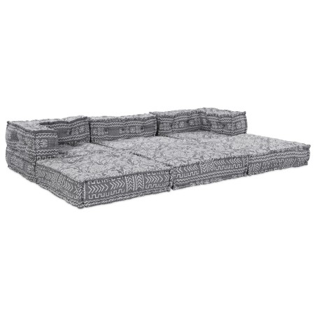 Canapé-pouf modulable 3 places convertible en tissu gris clair 