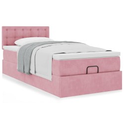 Cadre de lit ottoman avec matelas rose 90x190 cm velours 