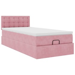 Cadre de lit ottoman avec matelas rose 90x190 cm velours 
