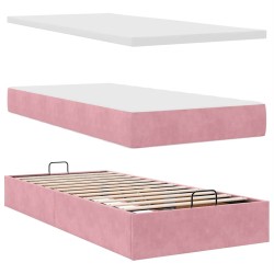 Cadre de lit ottoman avec matelas rose 90x190 cm velours 