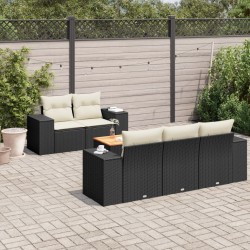 Salon de jardin 6 pcs avec coussins noir résine tressée 