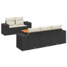 Salon de jardin 6 pcs avec coussins noir résine tressée 