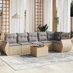 Salon de jardin avec coussins 7 pcs beige résine tressée 