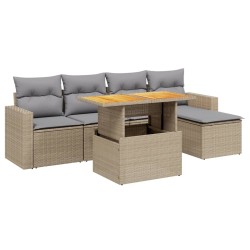 Salon de jardin avec coussins 6 pcs beige résine tressée 