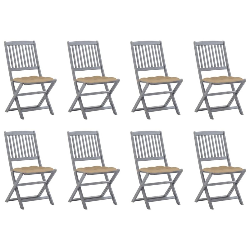 Chaises pliables d'extérieur lot de 8 et coussins Bois d'acacia 