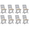 Chaises pliables d'extérieur lot de 8 et coussins Bois d'acacia 