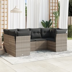 Salon de jardin 6 pcs avec coussins gris clair résine tressée 