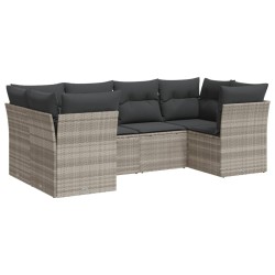 Salon de jardin 6 pcs avec coussins gris clair résine tressée 