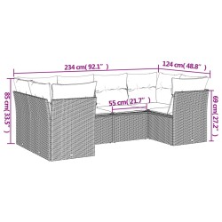 Salon de jardin 6 pcs avec coussins gris clair résine tressée 