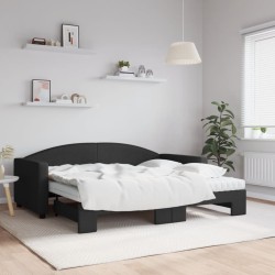 Lit de jour avec gigogne et matelas noir 90x190 cm tissu 