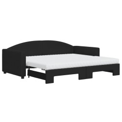 Lit de jour avec gigogne et matelas noir 90x190 cm tissu 