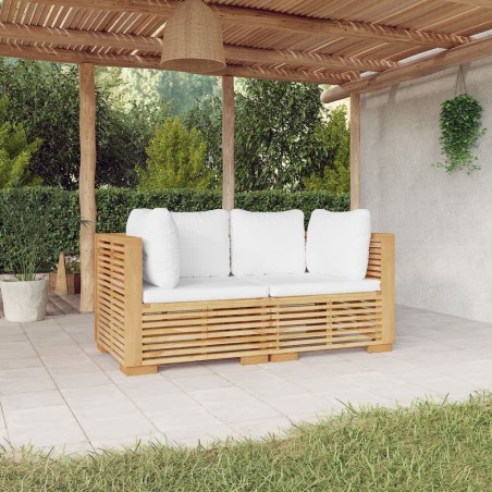 Canapés d'angle de jardin et coussins 2 pcs Bois teck massif 