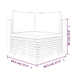 Canapés d'angle de jardin et coussins 2 pcs Bois teck massif 