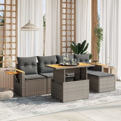 Salon de jardin 6 pcs avec coussins gris résine tressée 