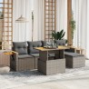 Salon de jardin 6 pcs avec coussins gris résine tressée 