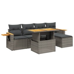 Salon de jardin 6 pcs avec coussins gris résine tressée 