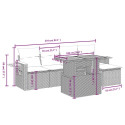 Salon de jardin 6 pcs avec coussins gris résine tressée 