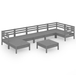 Salon de jardin 8 pcs Bois de pin massif Gris 