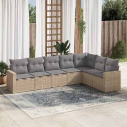 Salon de jardin avec coussins 7 pcs beige résine tressée 