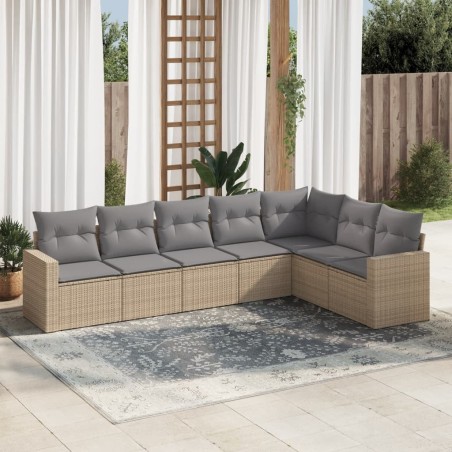 Salon de jardin avec coussins 7 pcs beige résine tressée 