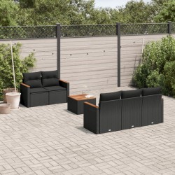 Salon de jardin 6 pcs avec coussins noir résine tressée 