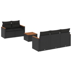 Salon de jardin 6 pcs avec coussins noir résine tressée 