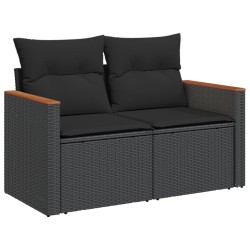 Salon de jardin 6 pcs avec coussins noir résine tressée 