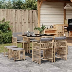 Ensemble à manger de jardin et coussins 9 pcs mélange beige 