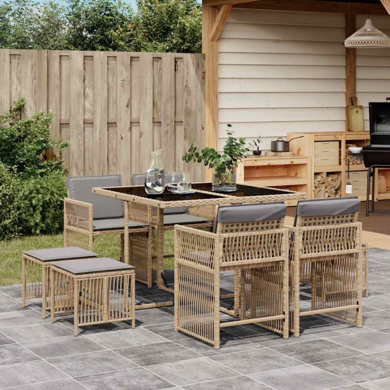 Ensemble à manger de jardin et coussins 9 pcs mélange beige 
