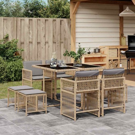 Ensemble à manger de jardin et coussins 9 pcs mélange beige 