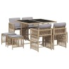 Ensemble à manger de jardin et coussins 9 pcs mélange beige 