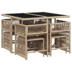 Ensemble à manger de jardin et coussins 9 pcs mélange beige 