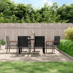 Ensemble à manger de jardin 7 pcs noir textilène et acier 