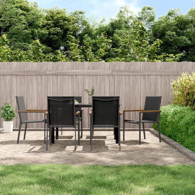 Ensemble à manger de jardin 7 pcs noir textilène et acier 