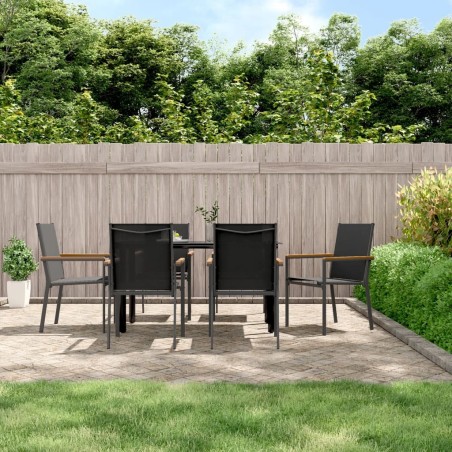 Ensemble à manger de jardin 7 pcs noir textilène et acier 