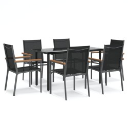 Ensemble à manger de jardin 7 pcs noir textilène et acier 