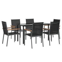 Ensemble à manger de jardin 7 pcs noir textilène et acier 