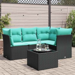 Salon de jardin 5 pcs avec coussins noir résine tressée 