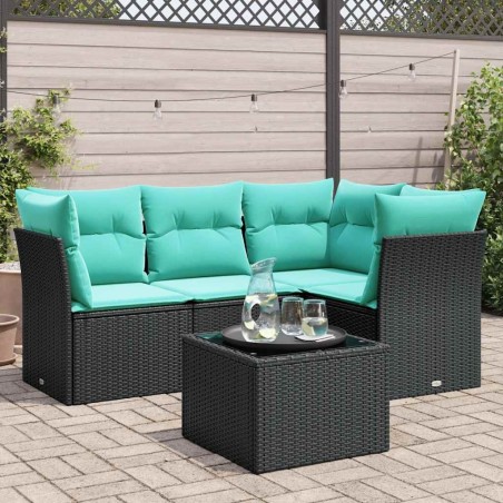 Salon de jardin 5 pcs avec coussins noir résine tressée 