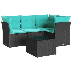 Salon de jardin 5 pcs avec coussins noir résine tressée 