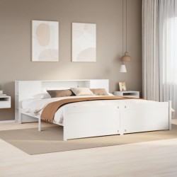 Lit bibliothèque sans matelas blanc 200x200 cm bois pin massif 