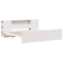 Lit bibliothèque sans matelas blanc 200x200 cm bois pin massif 