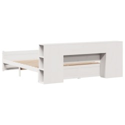 Lit bibliothèque sans matelas blanc 200x200 cm bois pin massif 