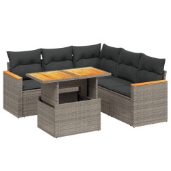 Salon de jardin 6 pcs avec coussins gris résine tressée 