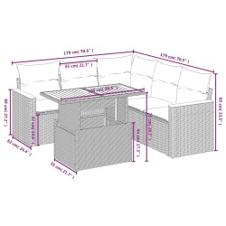 Salon de jardin 6 pcs avec coussins gris résine tressée 