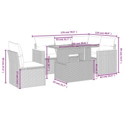 Salon de jardin 6 pcs avec coussins gris résine tressée 