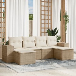 Salon de jardin avec coussins 6 pcs beige résine tressée 