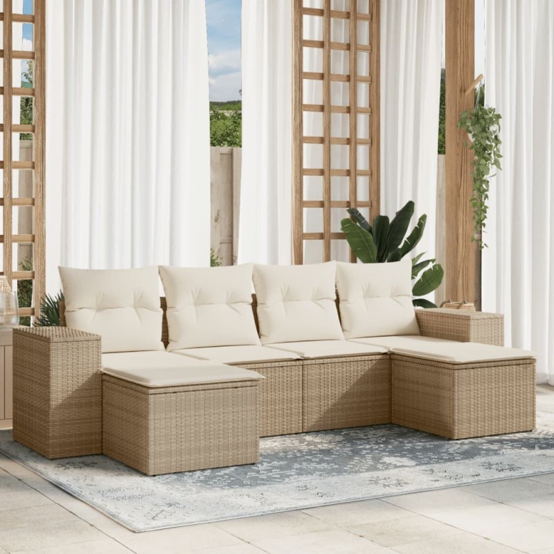 Salon de jardin avec coussins 6 pcs beige résine tressée 