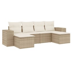 Salon de jardin avec coussins 6 pcs beige résine tressée 