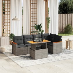 Salon de jardin 6 pcs avec coussins gris résine tressée 